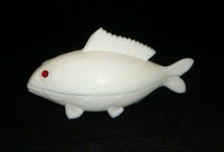 Vintage Milk Glass Covered Fish Dish Upright On Fins Jeweled Red Eyes Rare