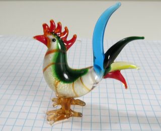 Hand Blown Art Glass Multi - Colored Rooster/chicken Figurine