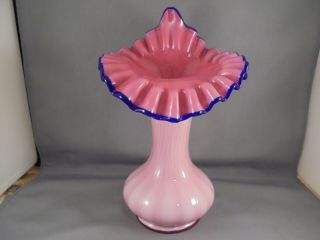 Fenton Art Glass Jip Jack In Pulpit Vase Pink W Cobalt Blue Crest 9 "