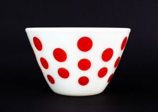 Vintage Fire King Oven Ware White With Red Polka Dot 7 1/2 " Mixing Bowl 2 Qt