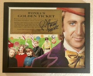 Willy Wonka “mike Teevee” Signed Golden Ticket Framed With 8x10 Photo (jsa)