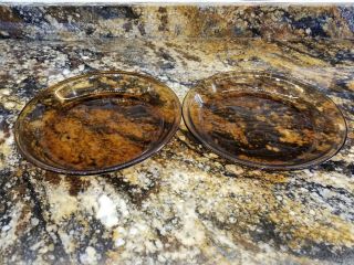 Great Set Of 2 Anchor Hocking 9 " Pie Plates Glass Dish 460 Amber/brown Made Usa