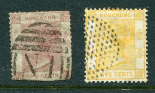 Old China Hong Kong Qv 2 X Stamps With Nigpo Treaty Port Pmks N1 Killer Or Dots?