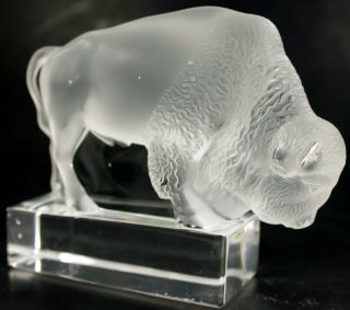 Lalique (france) Crystal Art Glass Buffalo Bison Figurine Paperweight,  Signed