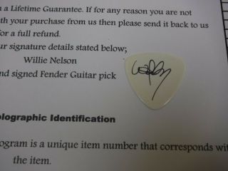 WILLIE NELSON SIGNED PHOTO & SIGNED R A R E GUITAR PICK 3