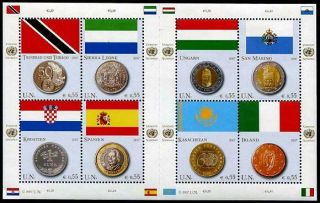 Herrickstamp United Nations Vienna Sc.  392 Coins & Flag 2007 Stamps
