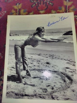 Barbara Eden Signed Photo Black And White 8 X 10 Jeannie At The Beach
