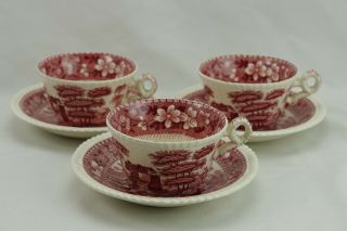 Spode Tower Pink Coffee Cup & Saucer Set Of 3 Old Mark Vintage