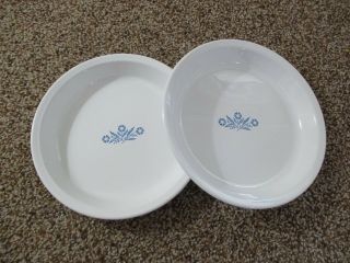 Set Of 2 Vintage Corning Ware Blue Cornflower Pie Plates Dishes 9 " P - 309 Euc