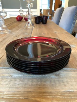 Vtg Arcoroc France 8 Royal Ruby Red 9 1/2” Dinner Plates Pattern Retired 3