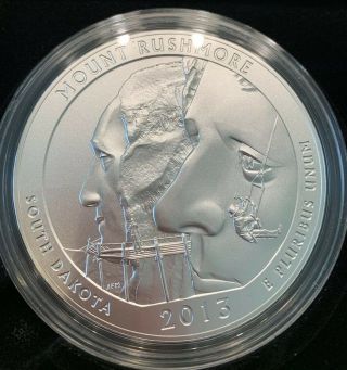2013 P Mount Rushmore 5oz.  999 Fine Silver Atb Coin With &
