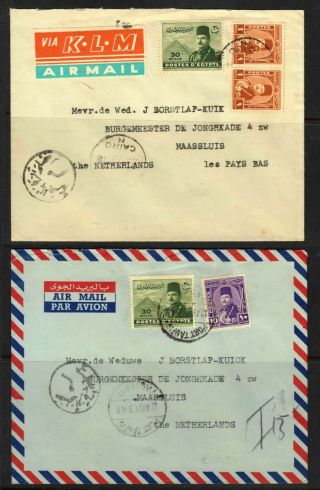 Egypt (2) Different Censored Airmail Covers To The Netherlands,  1948