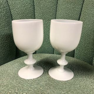 Portieux Vallerysthal France White Opaline Art Glass 6.  5 " Goblets 3
