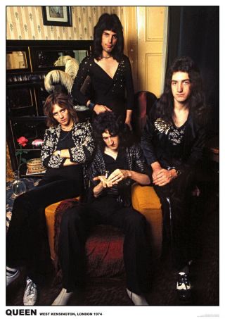 Queen Freddie Mercury Group Photo 1974 West Kensington London Poster