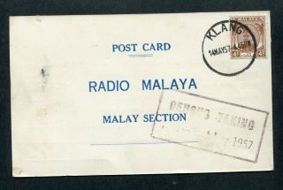 1957 Malaya Malaysia Selangor 4c Stamp On Postcard Klang Cds Pmk,  Census Mark