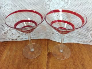 Pier 1 Red Swirl Swirline 2 Martini Cosmo Glasses Hard To Find Discontinued 3