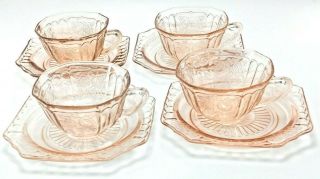 Anchor Hocking Mayfair Open Rose Pink Depression Glass Cup And Saucer (8 Pc)