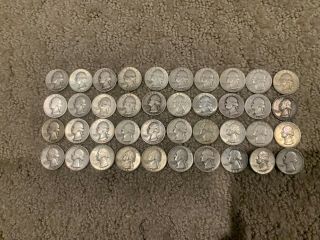 Roll Of 40 Washington Silver Quarters $10 Face Value 0.  900 Fine Junk Coins 1965