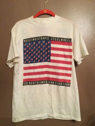 1989 The Rolling Stones Steel Wheels North American Tour Concert Flag T Shirt Lg