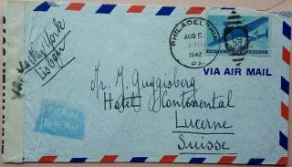 United States 1942 Airmail Cover Via Lisbon To Switzerland Censored Bermuda