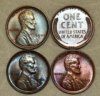 Brilliant Uncirculated 1909 - P,  1909 Vdb,  1910 - P,  And 1919 - P Lincoln Cents