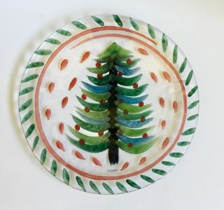Nwt Kosta Boda 12 1/2” Christmas Tree Art Glass Plate Platter Hand Painted