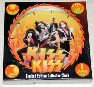 Kiss Band Group Pose W/ Flame Back Limited Clock 2002 Gene Ace Peter Paul