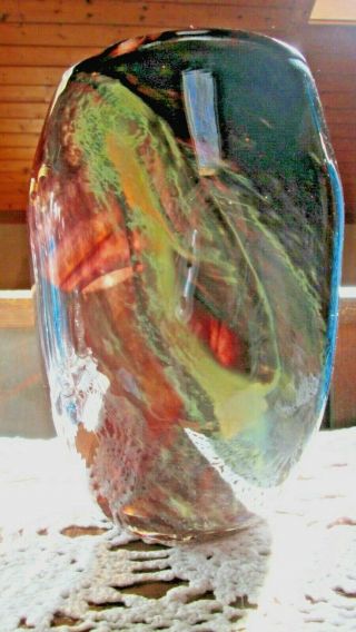 Antique Heavy Hand Blown Art Glass Vase A Swirl Of Many Colors