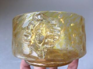 Venetian Murano Salviati Blown Glass Sugar Bowl with Gold Leaf,  Mask Handles 2