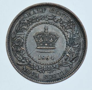 Canada Nova Scotia Victoria Half Cent,  1864 Bronze Coin Au