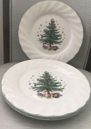 Nikko Happy Holiday Christmas Tree Dinner Plates Set Of 3 Japan 10 3/4” White