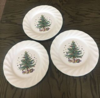 Nikko Happy Holiday Christmas Tree Dinner Plates Set of 3 Japan 10 3/4” White 3