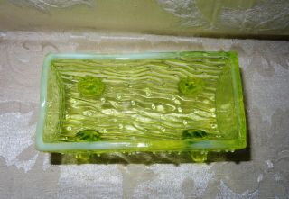Hand Blown Vaseline Opalescent Glass LOG Trough Sugar Bowl 3
