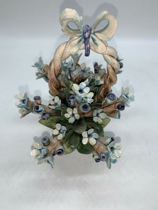 Capodimonte Vintage Nuova,  Italy Porcelain Rose Flower Basket