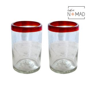 Red Rim Highball Glass / Hand Blown Juice Glass 16 Oz