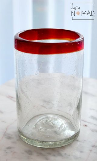 Red Rim Highball Glass / Hand blown Juice Glass 16 oz 2
