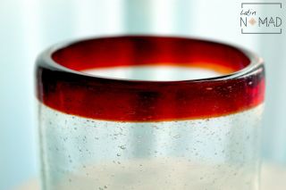 Red Rim Highball Glass / Hand blown Juice Glass 16 oz 3