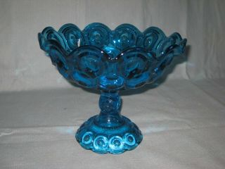Pretty Vintage Le Smith Moon & Stars Large Blue Glass Footed Compote Bowl Dish