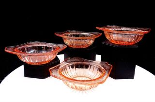 Jeannette Depression Glass Adam Pink 4 Pc 4 3/4 " Fruit Dessert Bowls 1932 - 1934