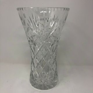 Large Lead Crystal Vase Poland 24 Hand Clear Cut Faceted Diamond 11 " Tall