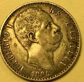 Kingdom Of Italy - Umberto I - 2 Lire - 1884r - Km - 23 - Extra Fine Silver Coin