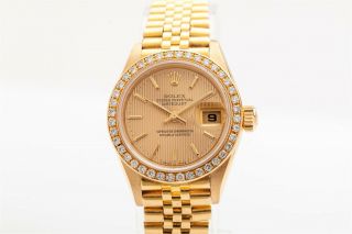 Rare $25,  000 Factory Diamond Bezel Rolex Ladies President 18k Gold Watch Wty