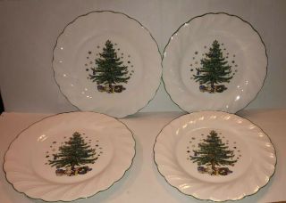 4 Nikko Happy Holidays Christmas Tree Dinner Plates 10 3/4”