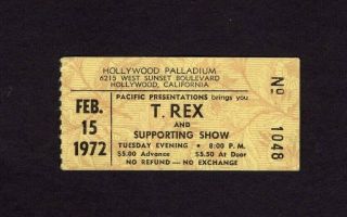 1972 T Rex Doobie Brothers Concert Ticket Stub Hollywood Palladium Marc Bolan