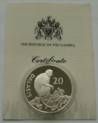 Gambia 20 Dalasis 1987 WWF Temminck’s Colobus Silver Proof Coin 3