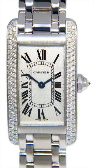 Cartier Tank Americaine 18k White Gold & Diamonds Ladies Watch Box/papers 2489
