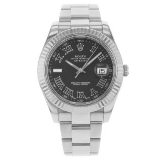 Rolex Datejust Ii 116334 Black Roman Dial Steel 18k White Gold Automatic Watch