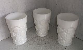 3 Westmoreland Old Quilt Milk Glass Tumblers Glasses 4 1/2 " 9 Oz.