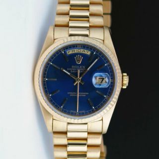 Rolex Day Date President Yellow Gold Blue Index Swiss Dial 18238 - Watch Chest
