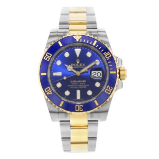 Rolex Submariner 18k Yellow Gold Blue On Blue Steel Automatic Men Watch 116613lb